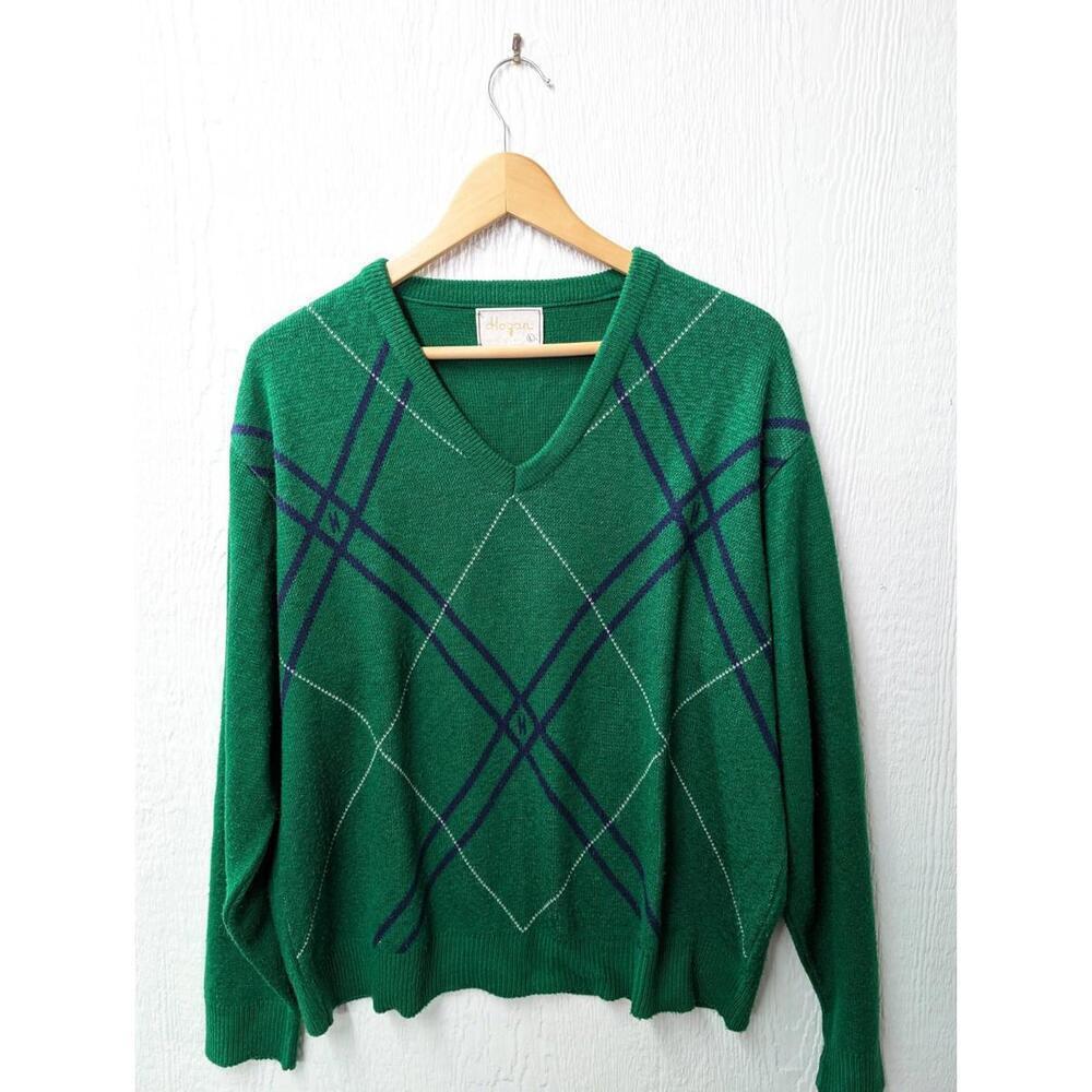 Vintage Ben Hogan Green Argyle Gold Preppy Swester Men's Size Large